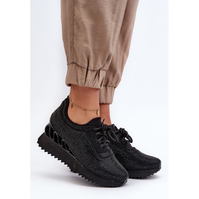 S.Barski Women's Wedge Sneakers Decorated with Zircons D&amp;A MR38-377 Black 2