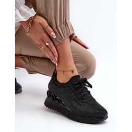 S.Barski Women's Wedge Sneakers Decorated with Zircons D&amp;A MR38-377 Black 1