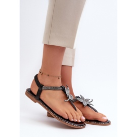 Women's flat sandals with a decorative flower, Black Edoni 1 Women's flat sandals with a decorative flower, Black Edoni 1