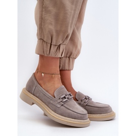 S.Barski Women's Suede Moccasins On a Flat Heel With Decoration D&amp;A TW101 Gray grey 1
