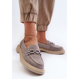S.Barski Women's Suede Moccasins On a Flat Heel With Decoration D&amp;A TW101 Gray grey 2