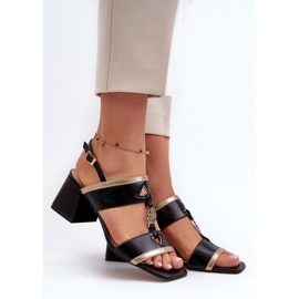 Leather Elegant Sandals on a Block Laura Messi 2768 Black 1