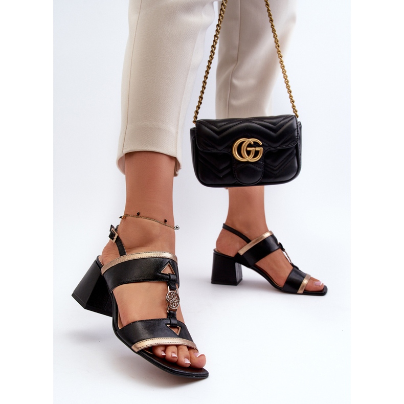 Leather Elegant Sandals on a Block Laura Messi 2768 Black 2
