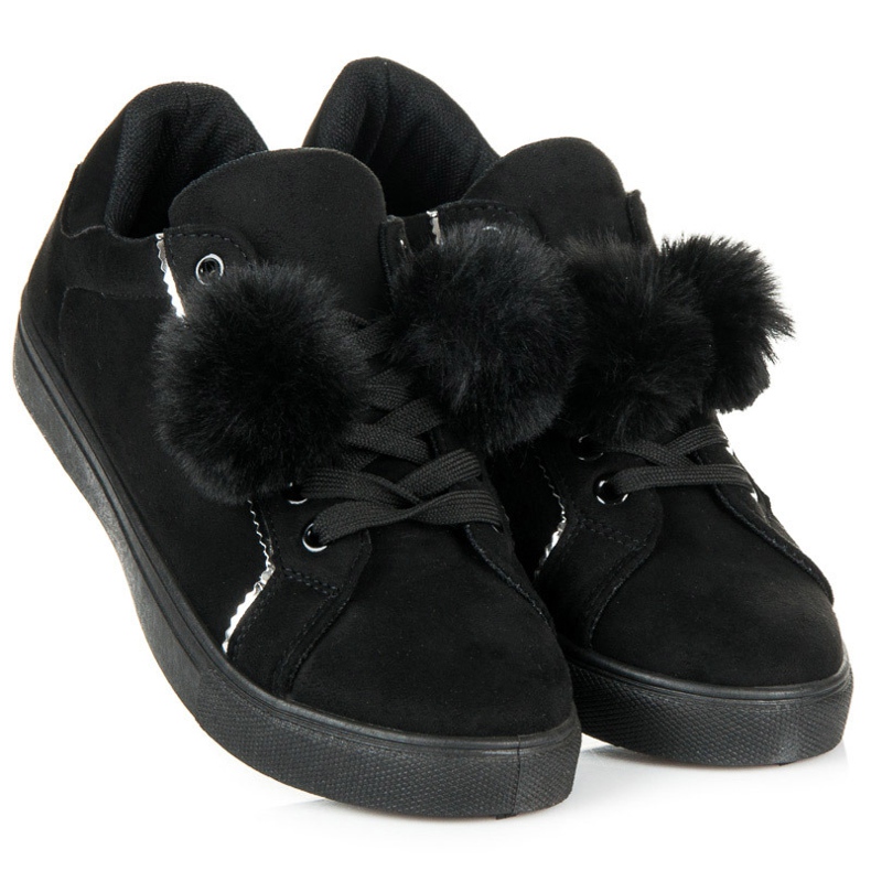 Groto Gogo Suede sneakers with pompoms black 1 Groto Gogo Suede sneakers with pompoms black 1