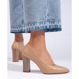 Beige women's pumps by Sergio Leone with a decorative heel 1 Beige women's pumps by Sergio Leone with a decorative heel 1