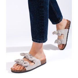 Women's gray suede slippers with cork grey 1