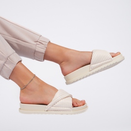 Light beige women's flat slides 2