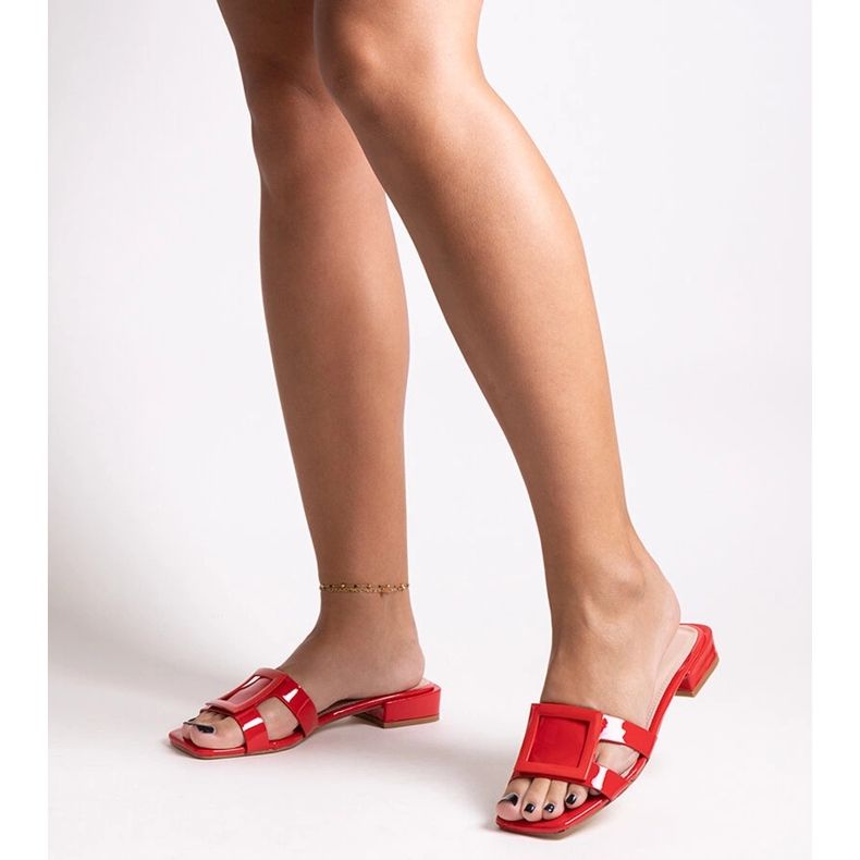 Red patent slippers with a Mancinia leather insert 1