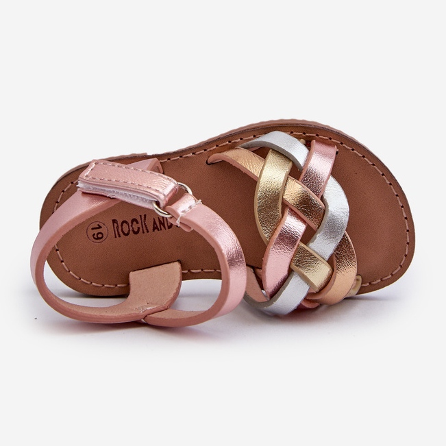 Children's Sandals Fastened With Velcro With Intertwined Straps Multicolor Dianttha pink 2