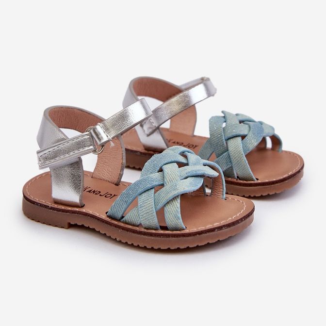 Children's Sandals Fastened with Velcro and Interwoven Straps Blue Dianttha 1