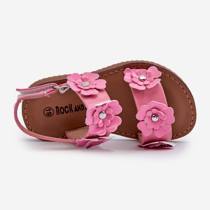 Lacquered Children's Sandals Decorated with Flowers, Pink Tinette 2