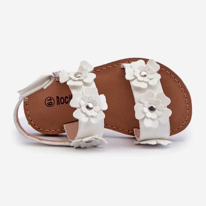 Lacquered Children's Sandals Decorated with Flowers, White Tinette 2 Lacquered Children's Sandals Decorated with Flowers, White Tinette 2