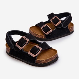 Children's Sandals on a Cork Platform, Fastened with Velcro, Black Rorria 1
