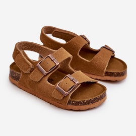 Children's sandals on a cork platform, fastened with Velcro, Camel Rorria brown 1