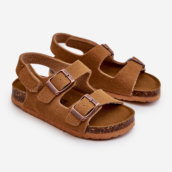 Children's sandals on a cork platform, fastened with Velcro, Camel Rorria brown 1