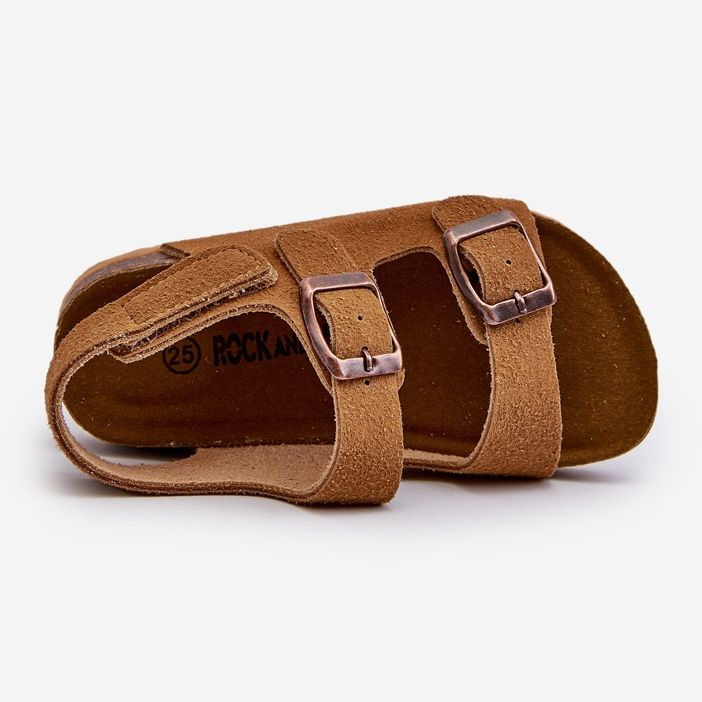Children's sandals on a cork platform, fastened with Velcro, Camel Rorria brown 2
