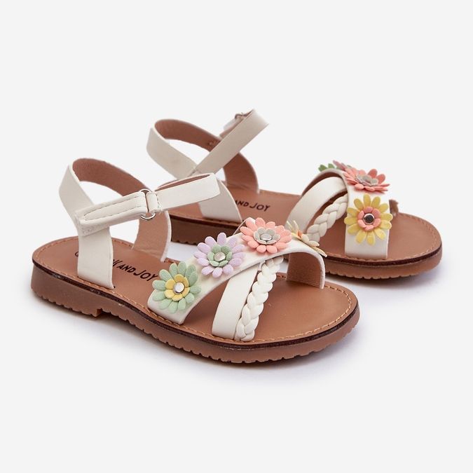 Children's sandals with Velcro fastening and flowers, white Nestalee 1 Children's sandals with Velcro fastening and flowers, white Nestalee 1