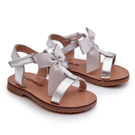 Children's sandals with a Velcro bow, silver Joratia 6