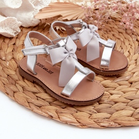 Children's sandals with a Velcro bow, silver Joratia 4