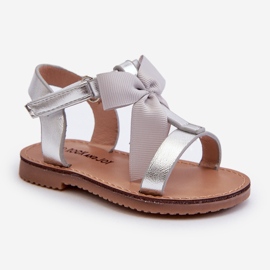Children's sandals with a Velcro bow, silver Joratia 5