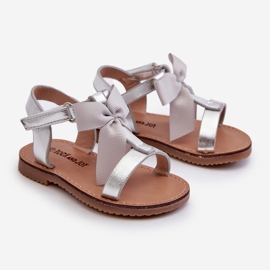 Children's sandals with a Velcro bow, silver Joratia 1 Children's sandals with a Velcro bow, silver Joratia 1