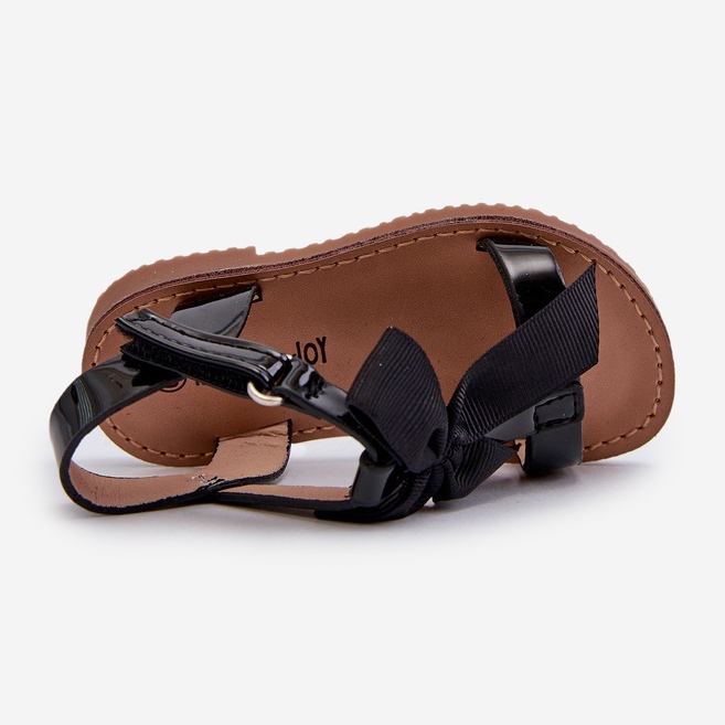 Patent leather children's sandals with a Velcro bow, Black Joratia 2 Patent leather children's sandals with a Velcro bow, Black Joratia 2