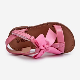 Patent leather children's sandals with a Velcro bow, pink Joratia 2