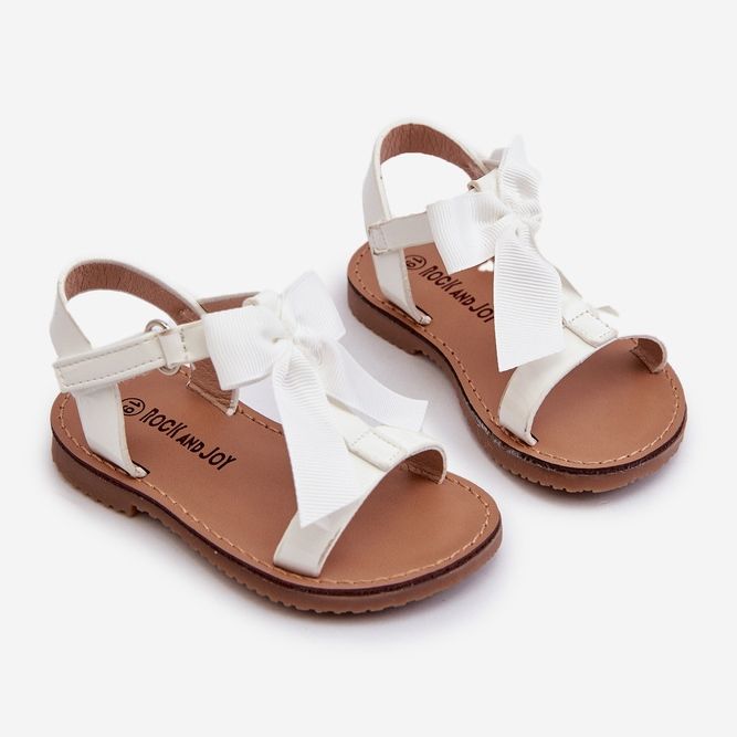 Lacquered children's sandals with a Velcro bow, white Joratia 1