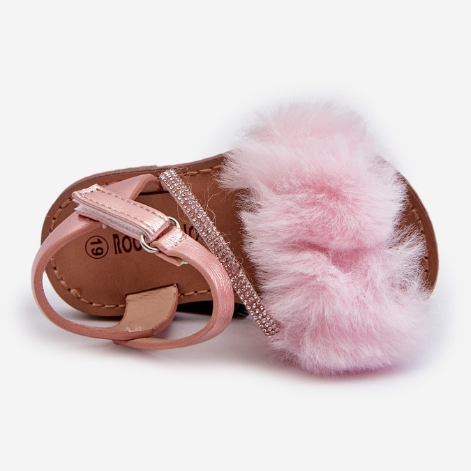 Children's Velcro Sandals With Fur, Pink Rosavere 2 Children's Velcro Sandals With Fur, Pink Rosavere 2