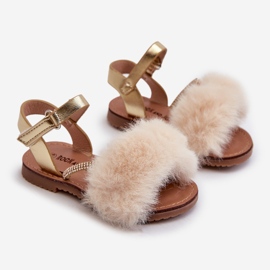 Children's Velcro Sandals With Fur, Gold Rosavere golden 1 Children's Velcro Sandals With Fur, Gold Rosavere golden 1