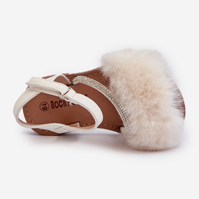 Children's Velcro Sandals With Fur, White Rosavere 1