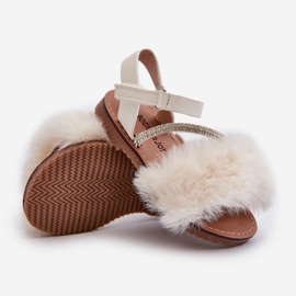 Children's Velcro Sandals With Fur, White Rosavere 2