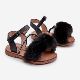 Children's Velcro Sandals with Fur, Black Rosavere 1 Children's Velcro Sandals with Fur, Black Rosavere 1