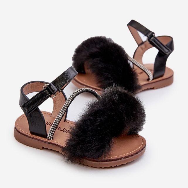 Children's Velcro Sandals with Fur, Black Rosavere 2 Children's Velcro Sandals with Fur, Black Rosavere 2
