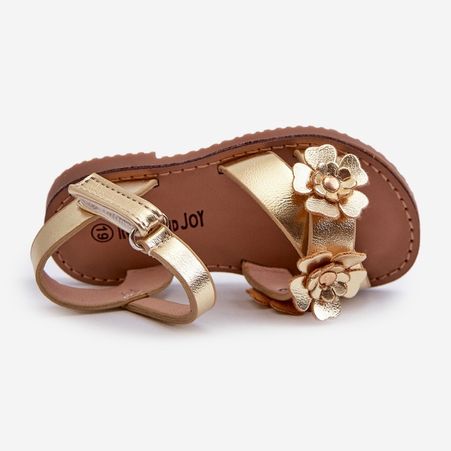 Children's Sandals Decorated with Flowers, Fastened with Velcro, Golden Fagossa 2