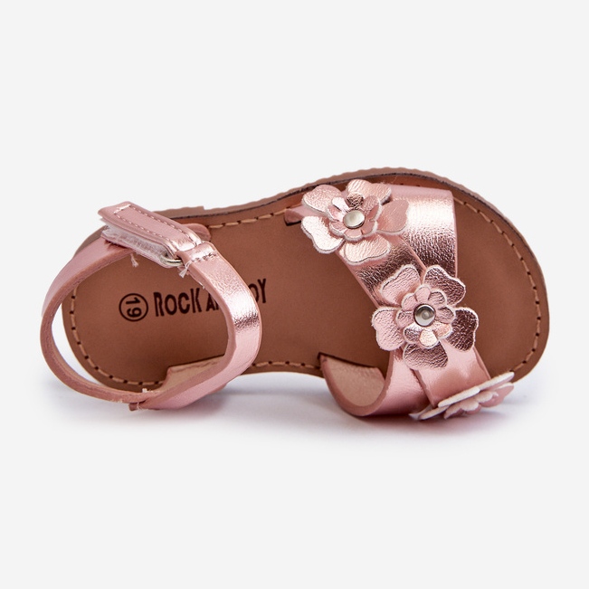 Children's Sandals Decorated with Flowers, Fastened with Velcro, Pink Fagossa 2
