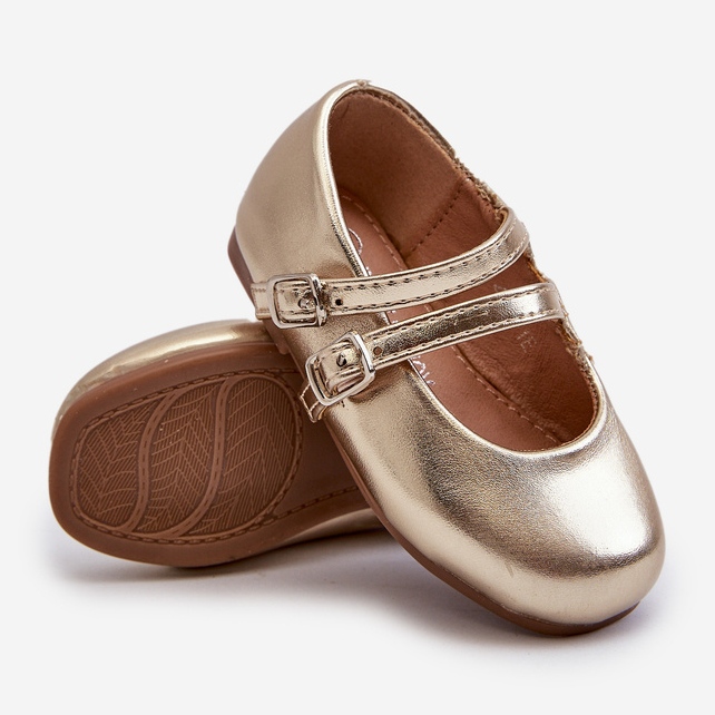 Children's ballerina shoes with golden Margenis straps 2 Children's ballerina shoes with golden Margenis straps 2