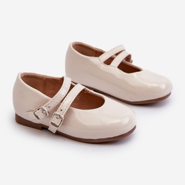 Patent leather children's ballet flats with straps, Beige Margenis 1 Patent leather children's ballet flats with straps, Beige Margenis 1