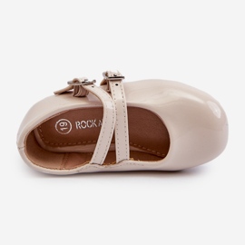 Patent leather children's ballet flats with straps, Beige Margenis 2