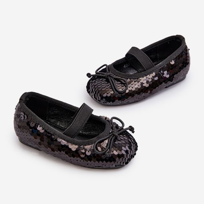 Children's ballerina shoes decorated with sequins, Black Weries 1 Children's ballerina shoes decorated with sequins, Black Weries 1