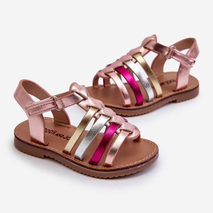 Children's Gladiator Sandals Fastened with Velcro, Multicolor Radovia pink 2