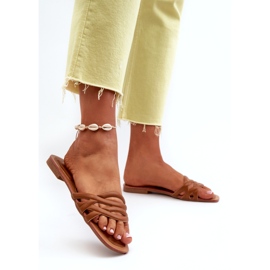 Flat-heeled eco-leather flip flops brown 3 Flat-heeled eco-leather flip flops brown 3