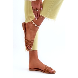 Flat-heeled eco-leather flip flops brown 6 Flat-heeled eco-leather flip flops brown 6