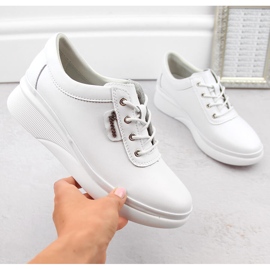Women's leather lace-up shoes, white, Vinceza 7922 1