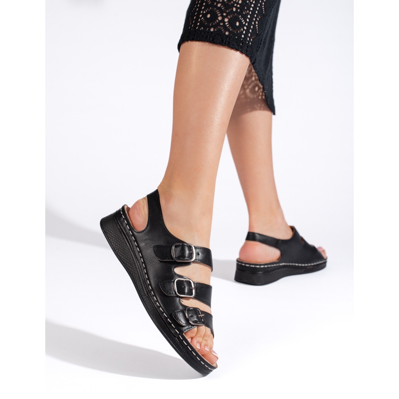 Women's black sandals with buckles 1