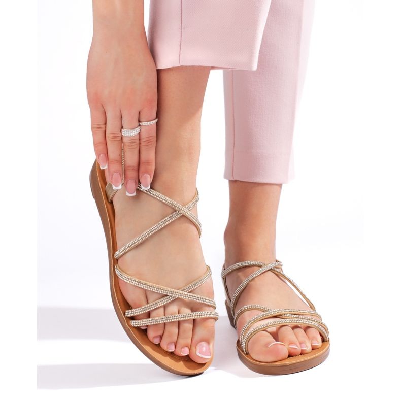 Gold slip-on sandals with rhinestones golden 1