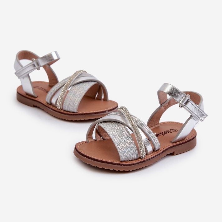 Shiny Children's Silver Velcro Sandals Delphina 1