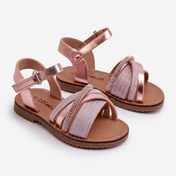Shiny Children's Velcro Sandals, Pink Delphina 1