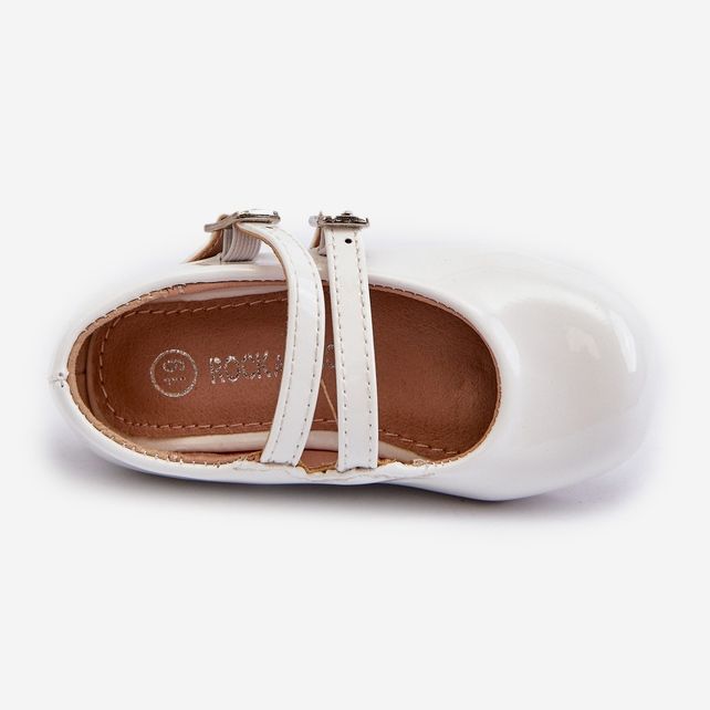 Children's patent leather ballet flats with stripes, white Margenis 2