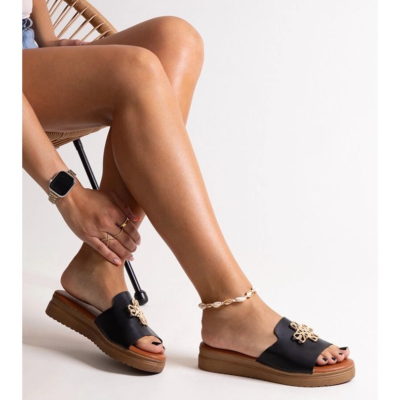 Black platform slides with a Nibal buckle 1